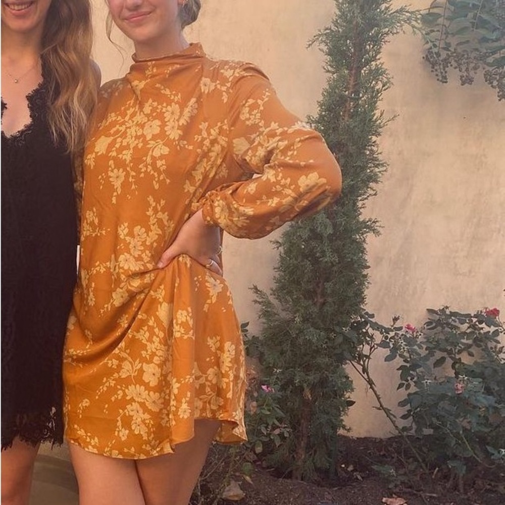 Free people long sleeve satin mini dress